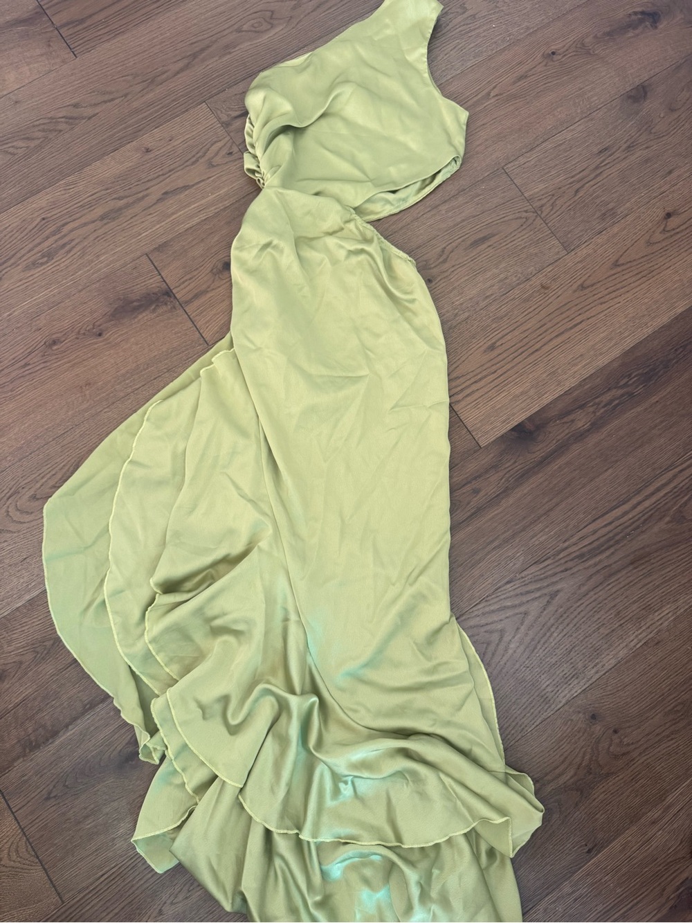 Sage Green One-Shoulder Ruffled Maxi Dress